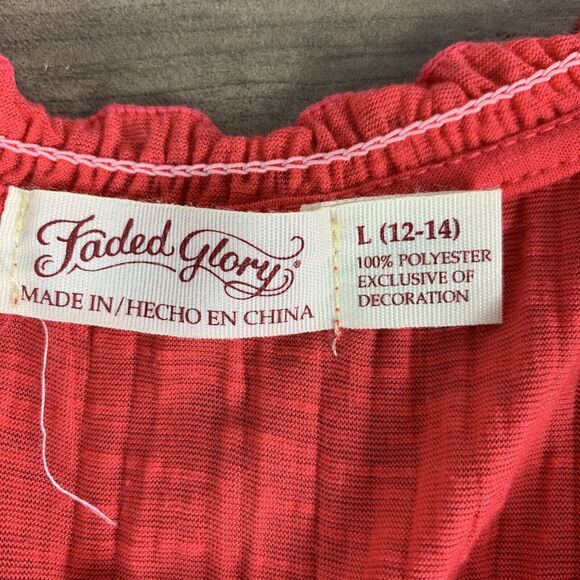 Faded Glory Womens Boho Top Size Large Orange Red Elastic Hem Drawstring - Picture 5 of 7